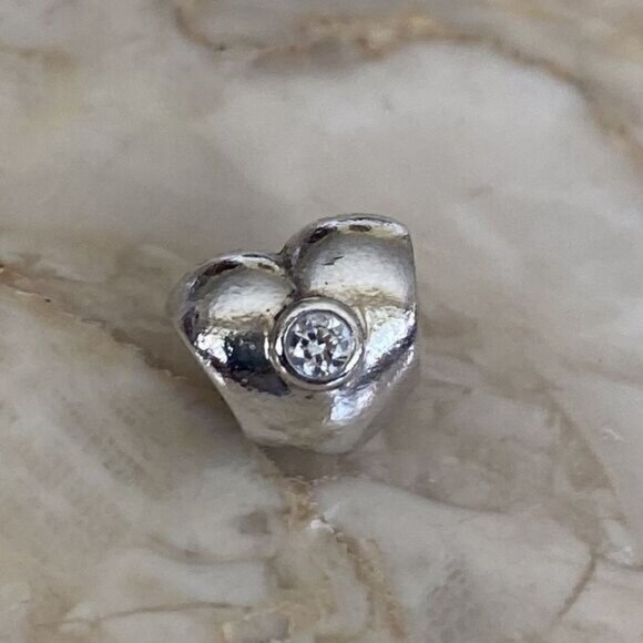 PANDORA Heart Charm 925 ALE Sterling Silver Heart Charm Clear Cubic Zirconia - Picture 3 of 4
